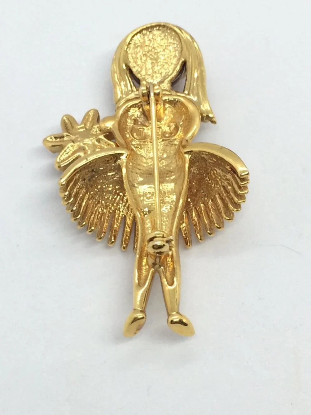 VINTAGE JBK BROOCH Ballerina Camrose Cross Figural Rhinestone Gold Tone
